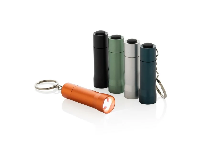 Szary brelok z latarką LED z aluminium z recyklingu