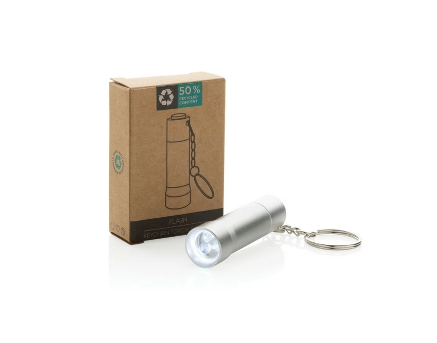 Szary brelok z latarką LED z aluminium z recyklingu