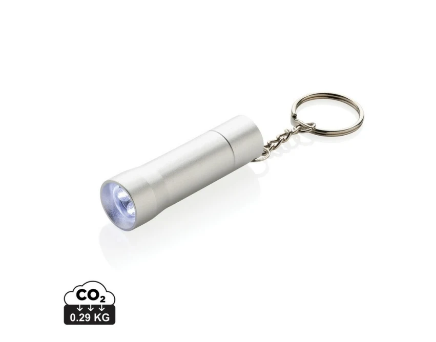 Szary brelok z latarką LED z aluminium z recyklingu