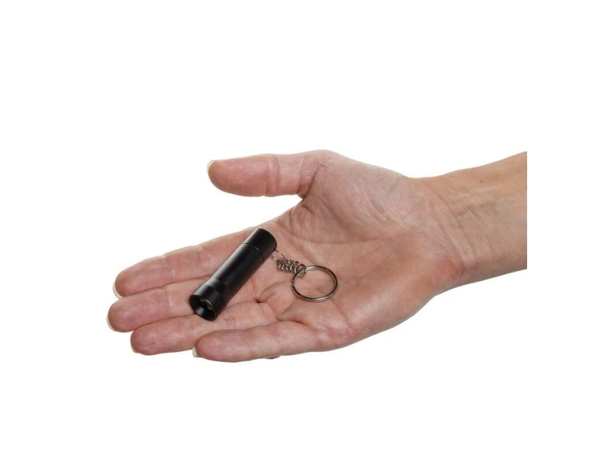 Czarny brelok latarka LED z recyklingu z logo firmy