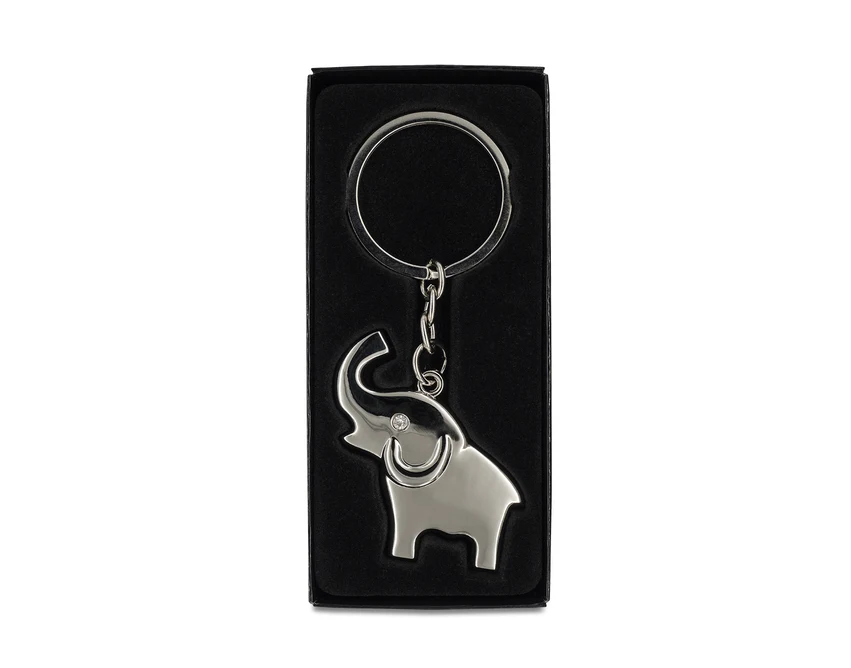 Srebrny brelok słoń z logo w eleganckim pudełku