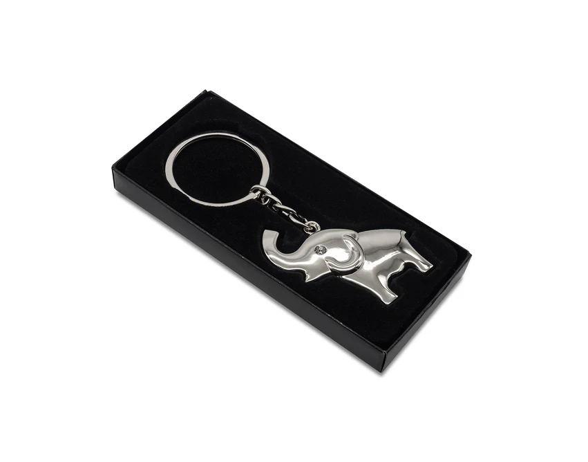 Srebrny brelok słoń z logo w eleganckim pudełku