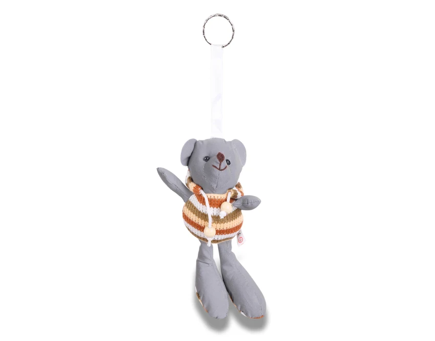 Szary brelok Miś odblaskowy z logo – prezent dla dzieci