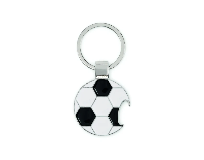 Brelok Open Goal biało-czarny z otwieraczem i logo firmy