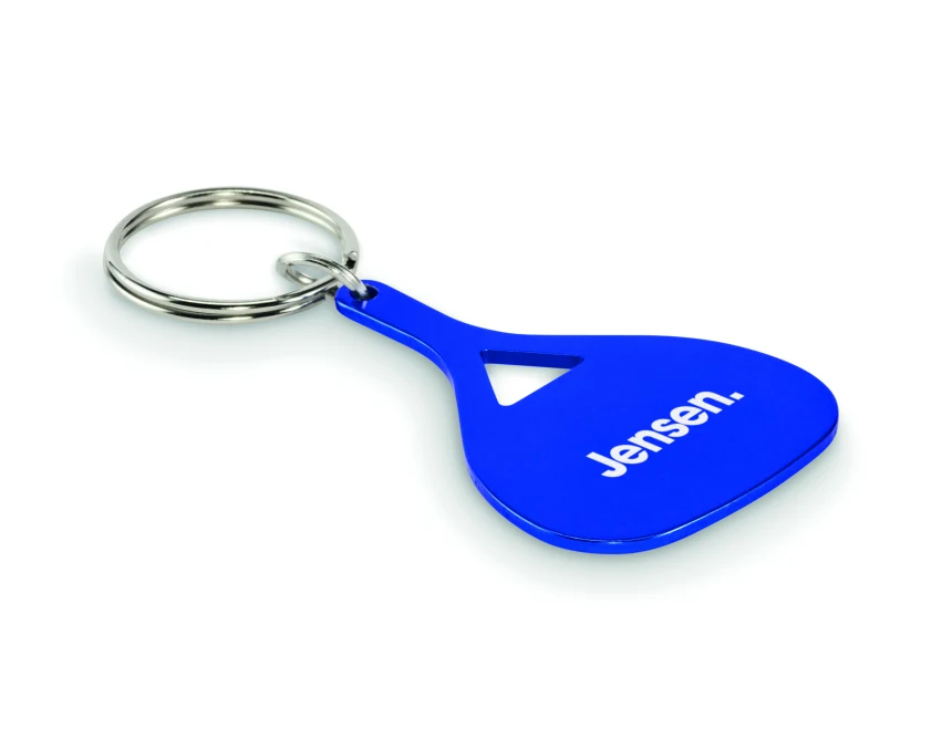 Niebieski brelok aluminiowy z logo – personalizacja firmy