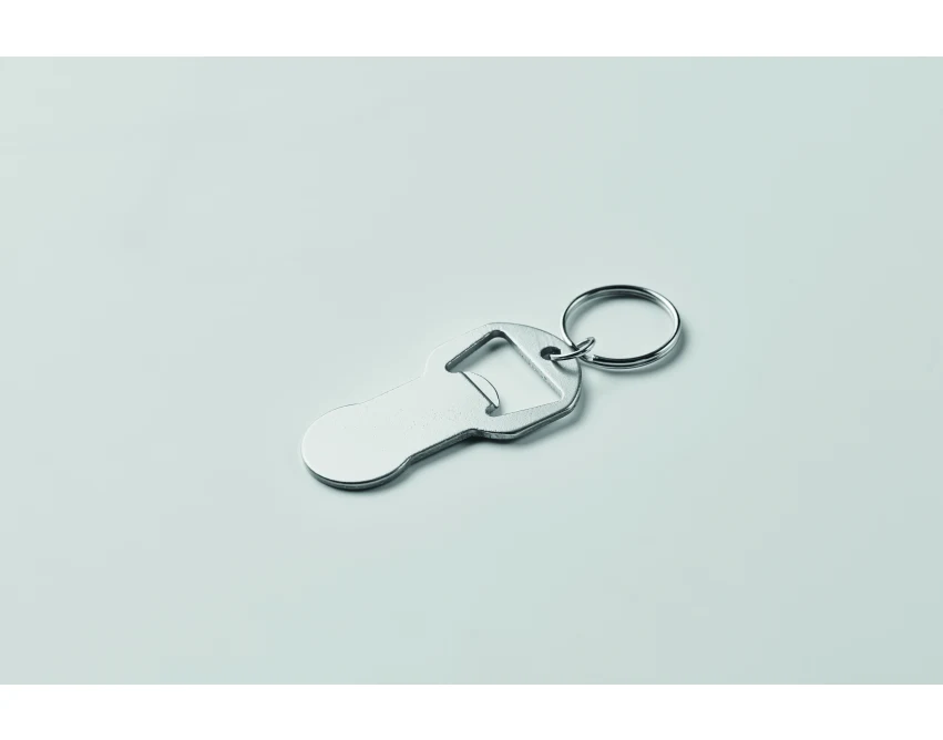 Srebrny brelok Clave z otwieraczem i logo firmy