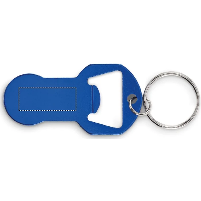 Schemat znakowania dla Tampondruk - P4 na gadżecie: Niebieski brelok aluminiowy Clave z otwieraczem i logo