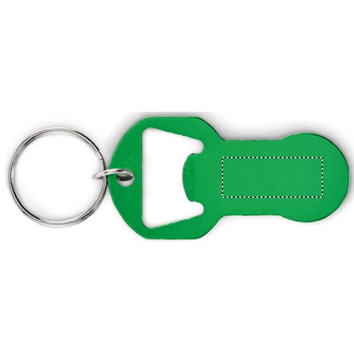 Schemat znakowania dla Tampondruk - P4 na gadżecie: Zielony brelok Clave z otwieraczem i nadrukiem logo