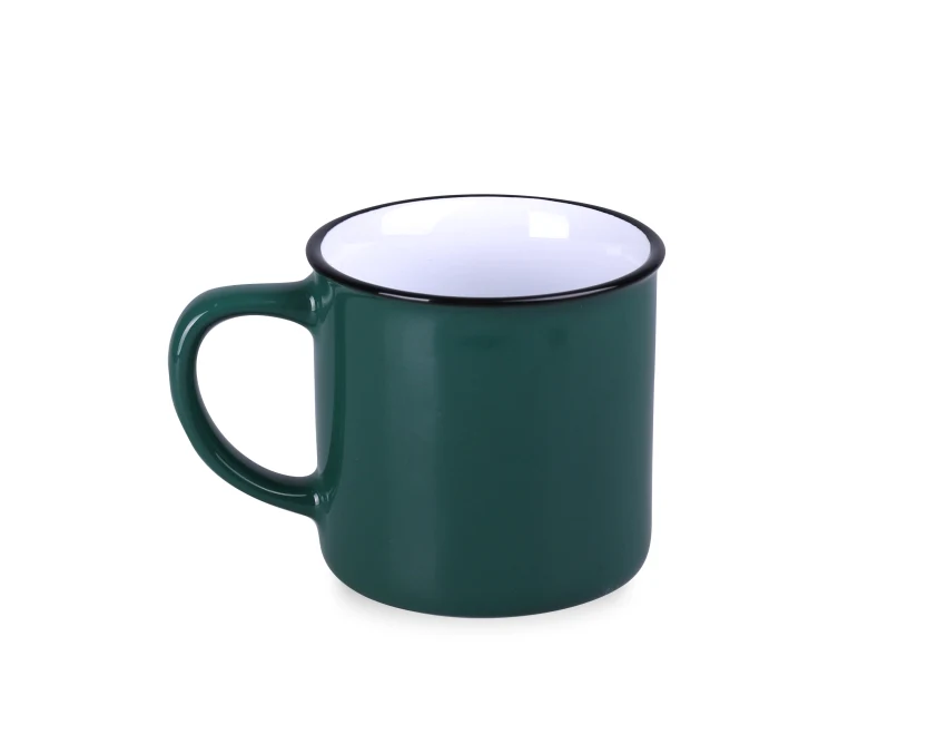 Loft 300 ml – ciemnozielony kubek ceramiczny z czarnym rantem