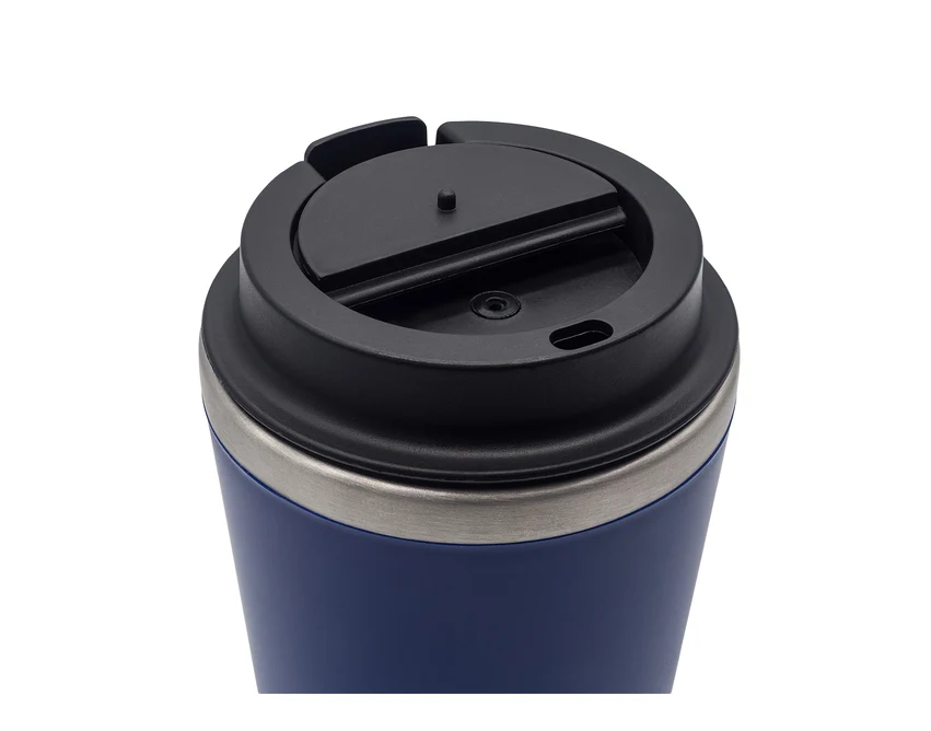 Niebieski kubek termiczny z logo 350 ml Andre, stal 18/8