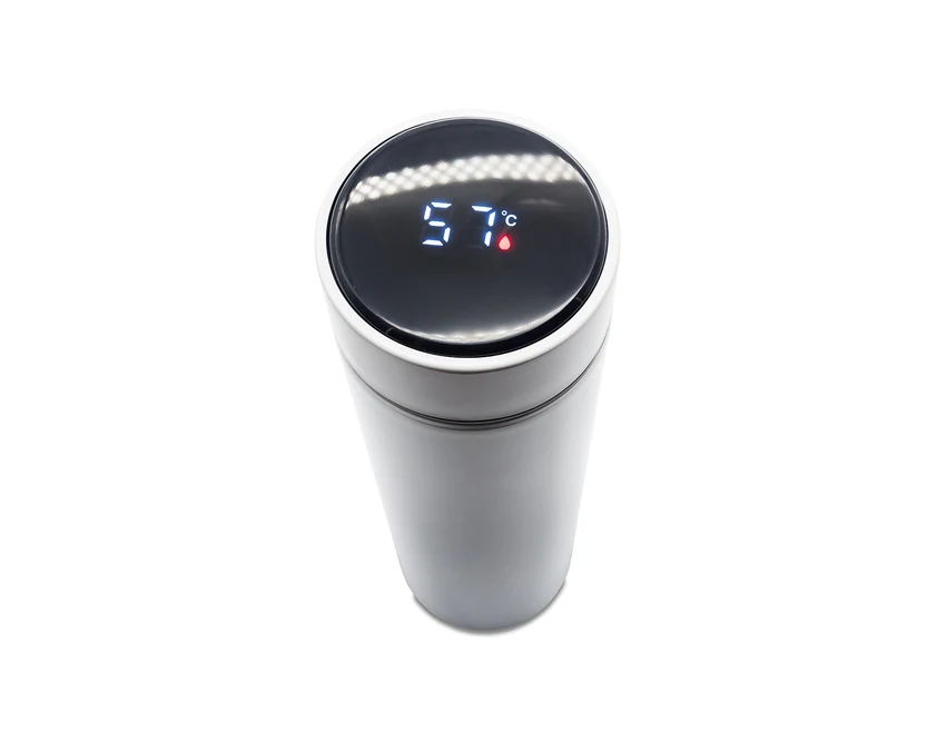 Biała butelka termiczna Falco 420 ml z termometrem LED