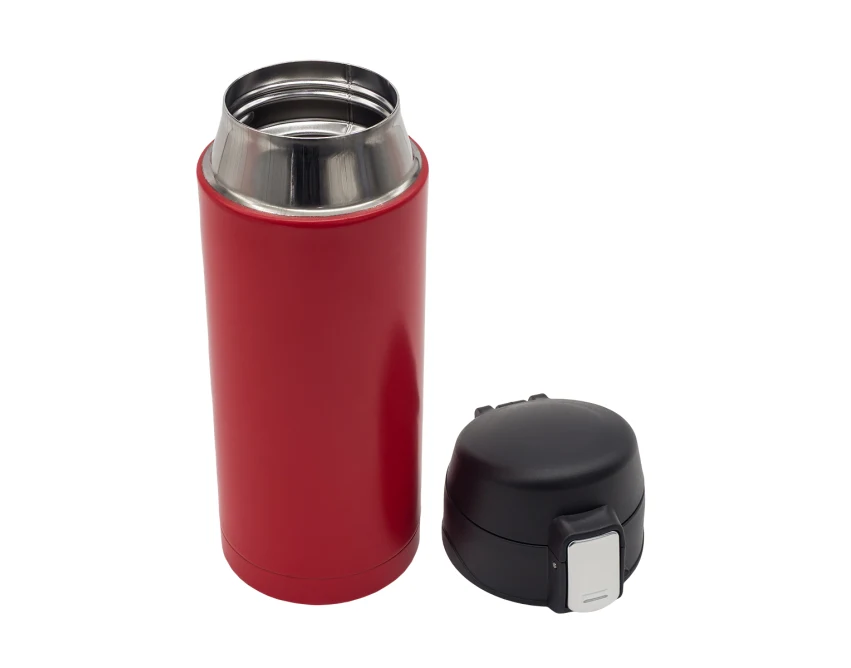 Czerwony kubek termiczny Bergen 340 ml z logo i blokadą