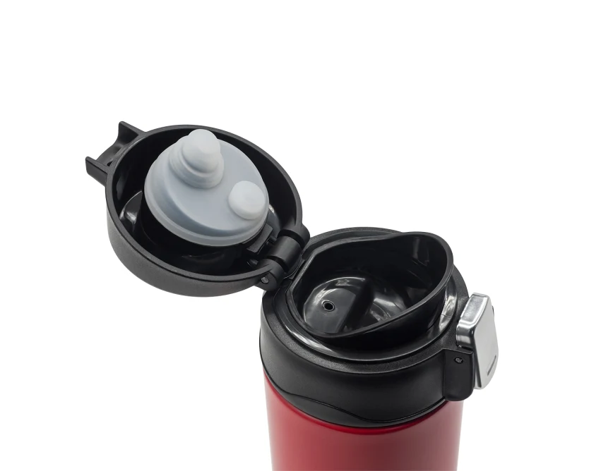 Czerwony kubek termiczny Bergen 340 ml z logo i blokadą