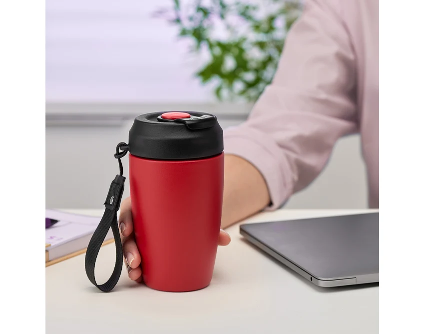 Czerwony kubek termiczny Viko 380 ml z logo firmy