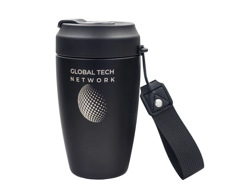 Kubek termiczny Viko 380 ml czarny z logo – stalowy, grawer