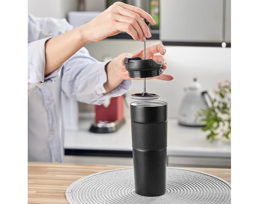 Kubek termiczny z french press 450 ml czarny z grawerem