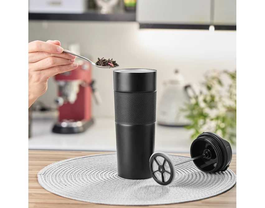 Kubek termiczny z french press 450 ml czarny z grawerem