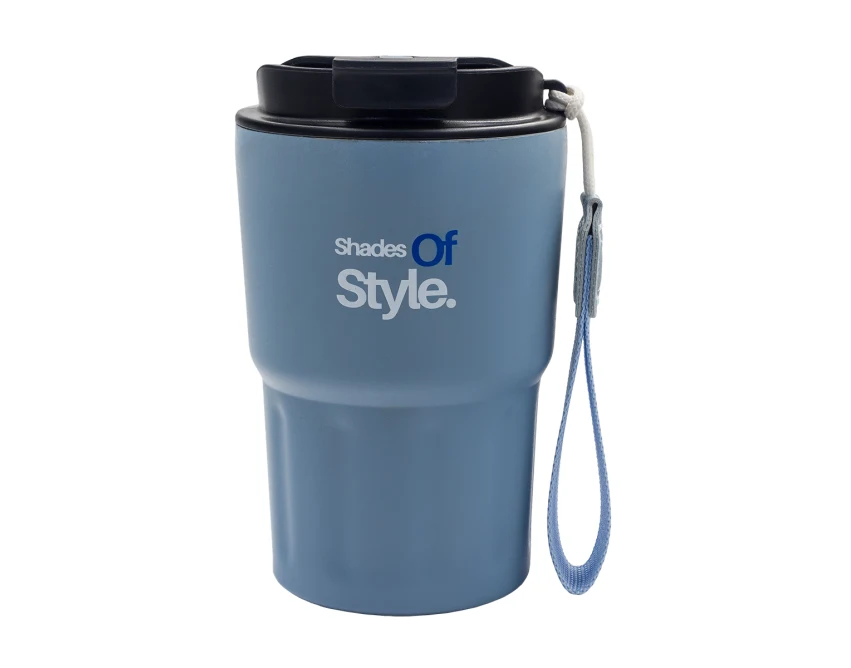 Kubek termiczny Skagen 330 ml niebieski z uchwytem i logo