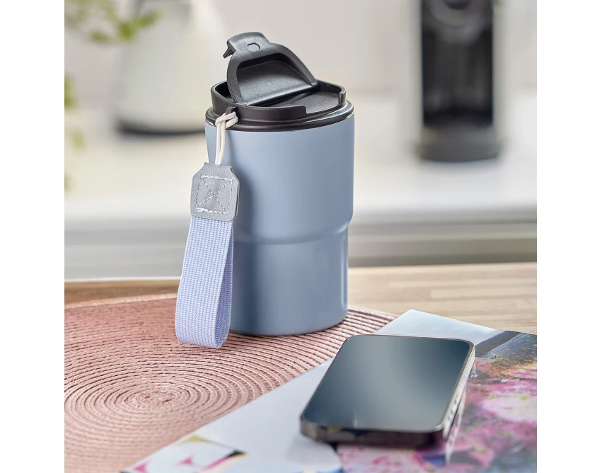 Kubek termiczny Skagen 330 ml niebieski z uchwytem i logo