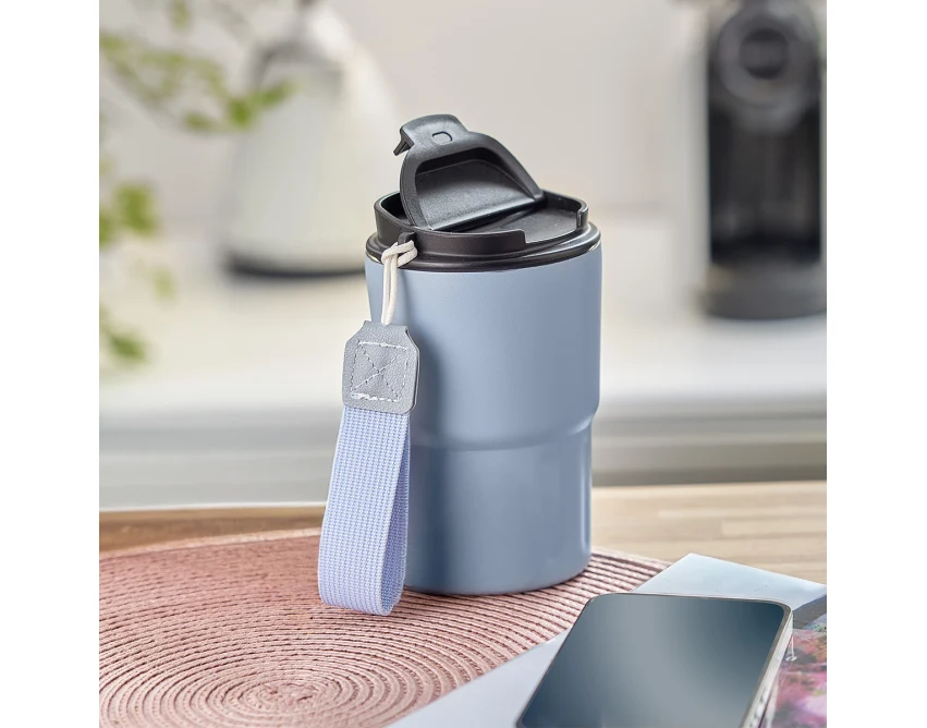 Kubek termiczny Skagen 330 ml niebieski z uchwytem i logo