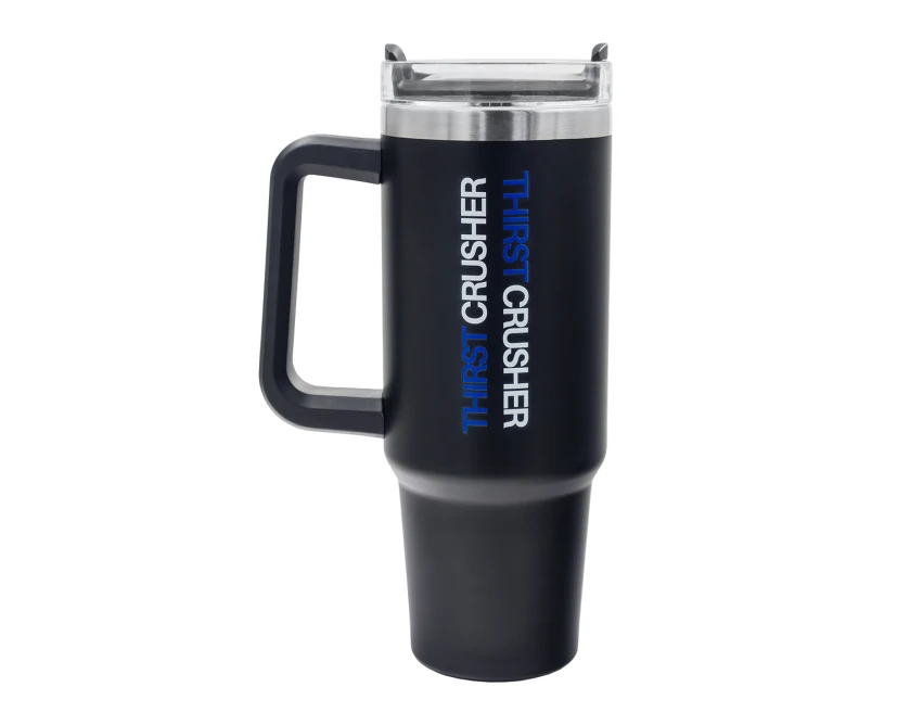 Kubek Memphis 900 ml czarny stalowy z uchwytem i słomką