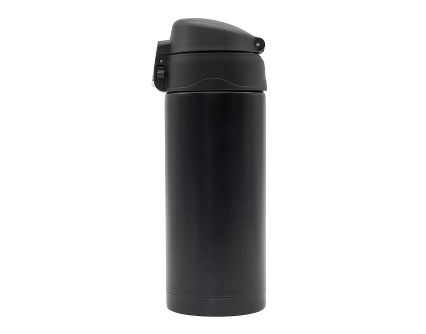 Czarny kubek termiczny Bergen 340 ml z blokadą i logo