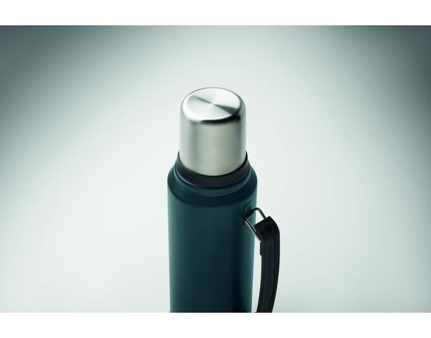 Termos granatowy 1L z logo – stal z recyklingu, grawer