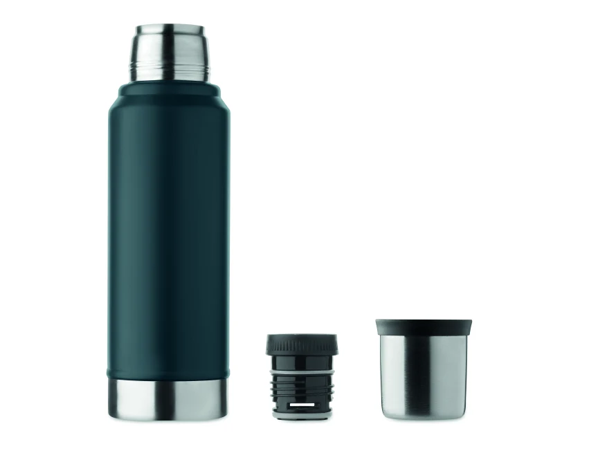 Termos granatowy 1L z logo – stal z recyklingu, grawer