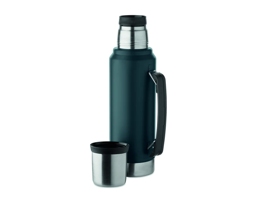 Termos granatowy 1L z logo – stal z recyklingu, grawer