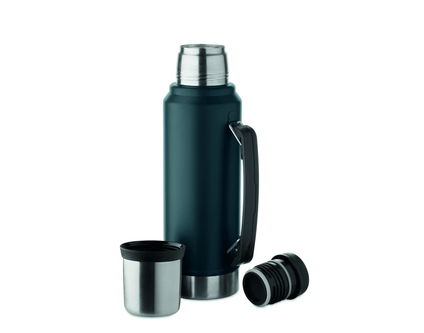 Termos granatowy 1L z logo – stal z recyklingu, grawer