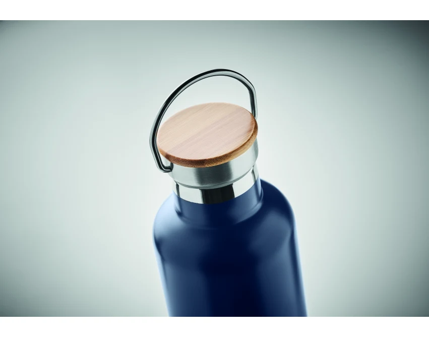 Butelka termiczna 1l granatowa z bambusową pokrywką