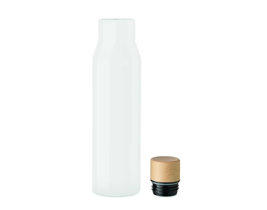 Biała butelka termiczna 500 ml z drewnianą nakrętką