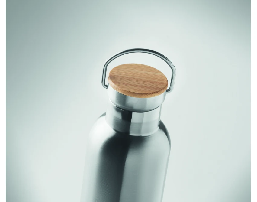 Butelka termiczna 750ml srebrna z bambusową pokrywką Helsinki