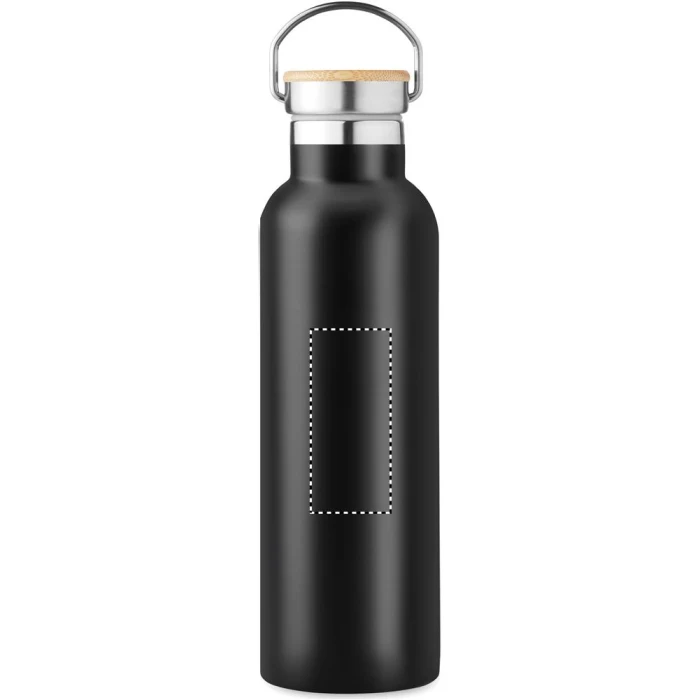 Schemat znakowania dla Tampondruk - P6 na gadżecie: Czarna butelka termiczna 750 ml z bambusową pokrywką
