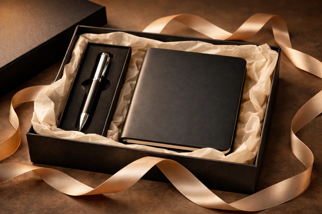 Elegancki zestaw z metalowym długopisem z grawerem w pudełku