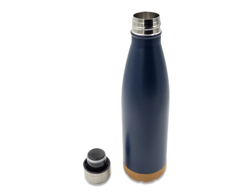 Granatowa butelka termiczna 500ml z korkowym spodem, logo