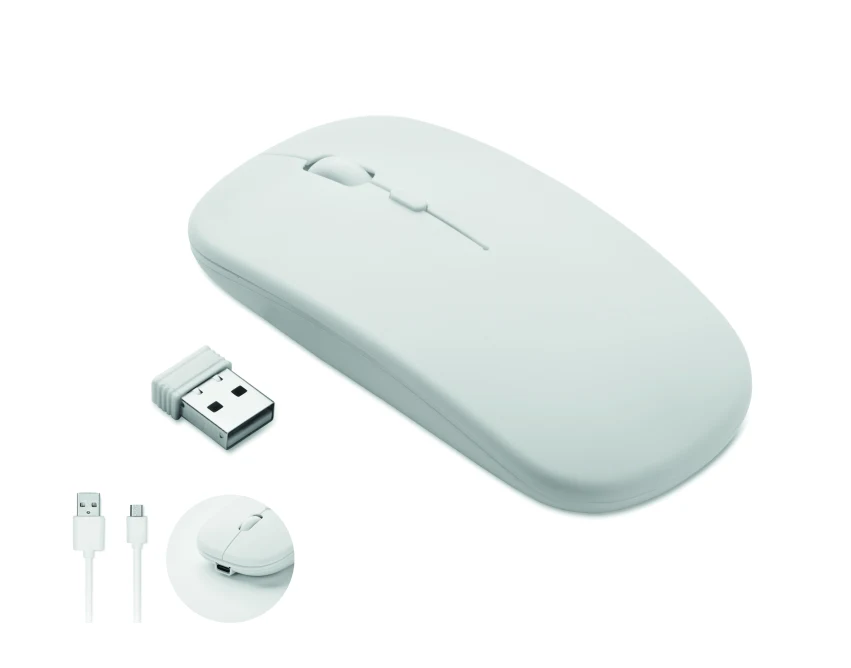 Biała mysz bezprzewodowa Curvy c z logo firmy (ABS, 500mAh)