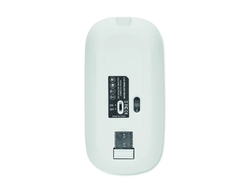 Biała mysz bezprzewodowa Curvy c z logo firmy (ABS, 500mAh)