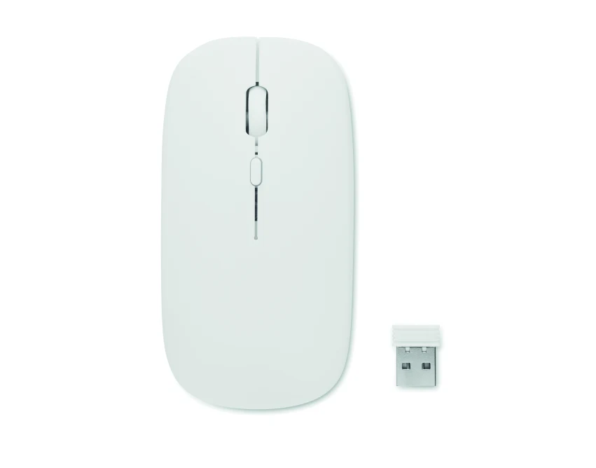 Biała mysz bezprzewodowa Curvy c z logo firmy (ABS, 500mAh)