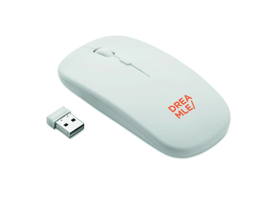 Biała mysz bezprzewodowa Curvy c z logo firmy (ABS, 500mAh)