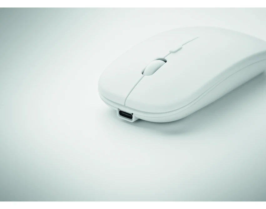 Biała mysz bezprzewodowa Curvy c z logo firmy (ABS, 500mAh)