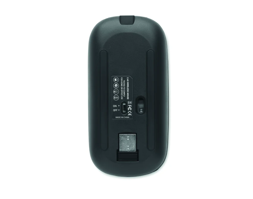 Czarna cicha myszka premium z logo, bezprzewodowa, USB