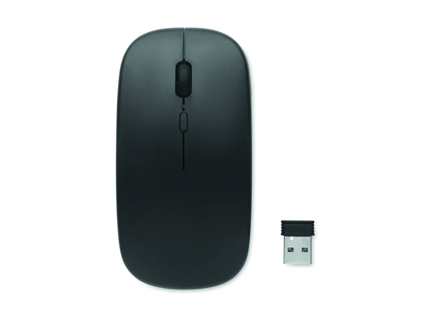 Czarna cicha myszka premium z logo, bezprzewodowa, USB