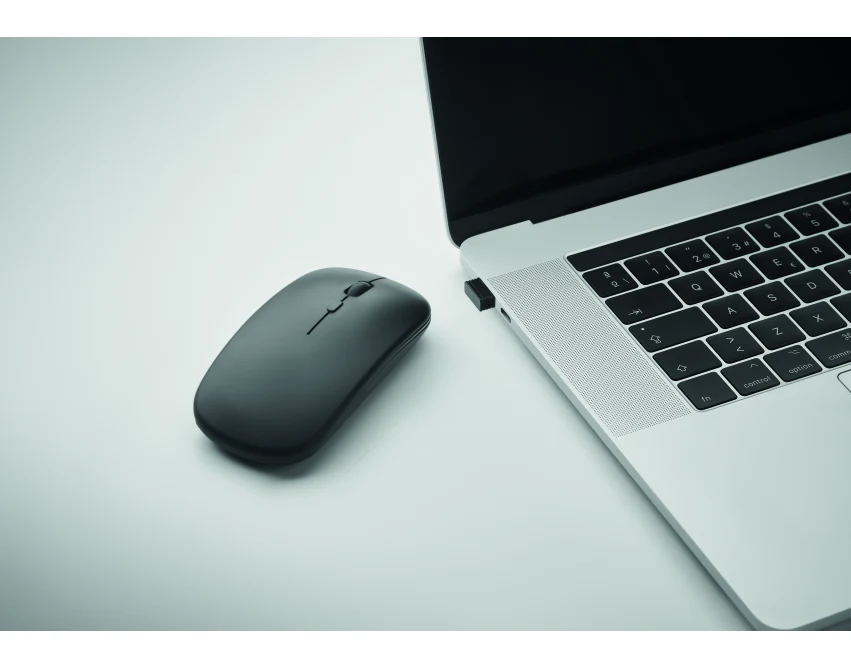 Czarna cicha myszka premium z logo, bezprzewodowa, USB