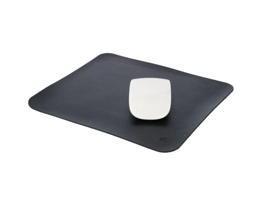 Czarna podkładka pod mysz RPET PU z recyklingu z logo