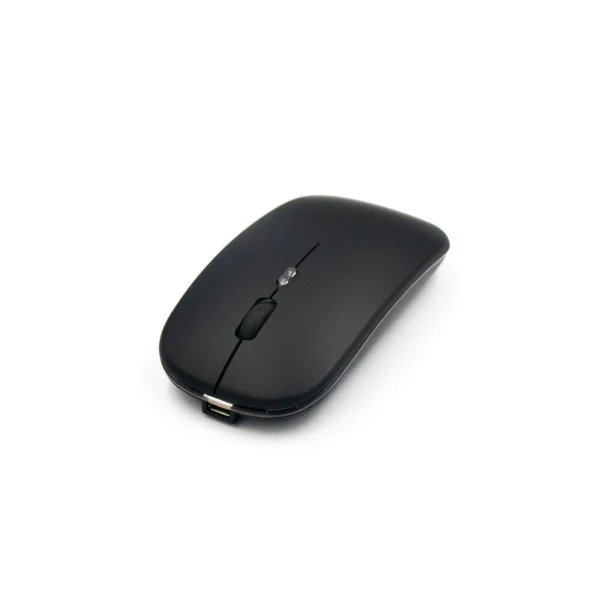 Czarna bezprzewodowa mysz z logo, ABS, USB-C, 500mAh