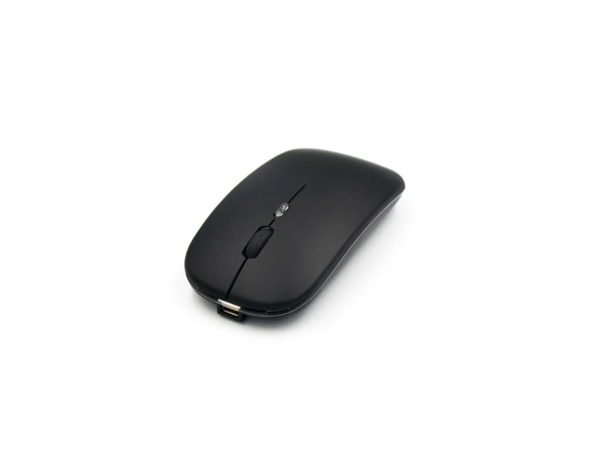 Czarna bezprzewodowa mysz z logo, ABS, USB-C, 500mAh