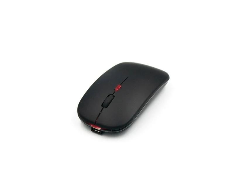 Czarna bezprzewodowa mysz z logo, ABS, USB-C, 500mAh