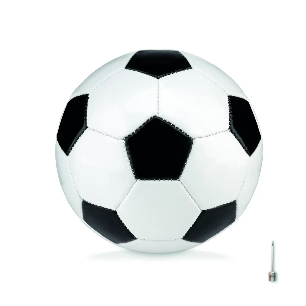 Mała piłka nożna 15 cm PVC biało-czarna z nadrukiem logo firmy – gadżet reklamowy