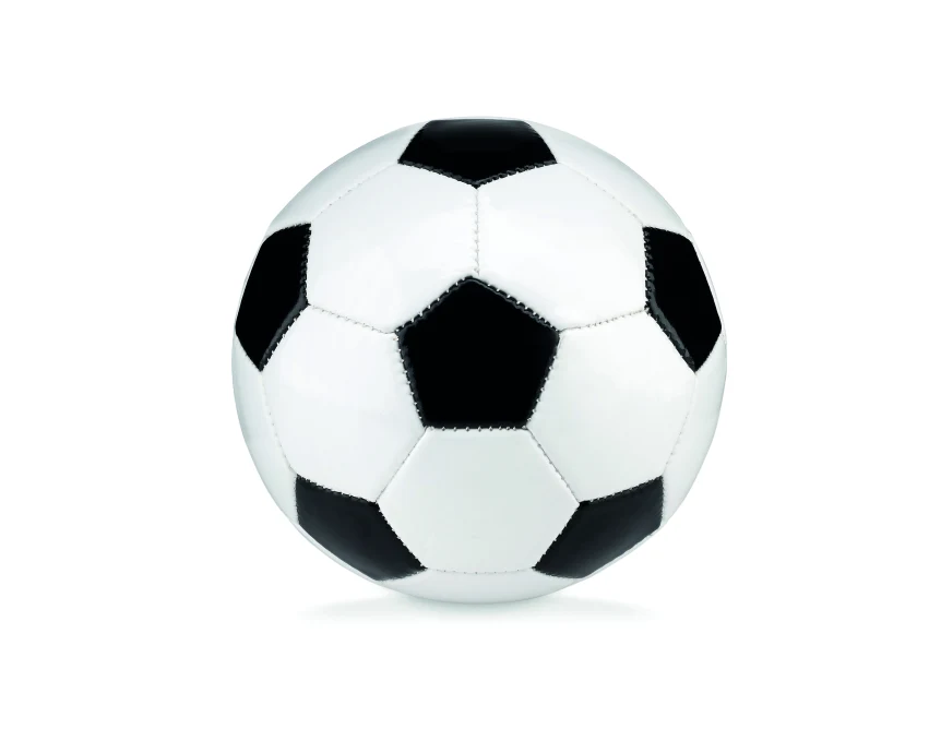 Mała piłka nożna 15 cm PVC biało-czarna z nadrukiem logo firmy – gadżet reklamowy
